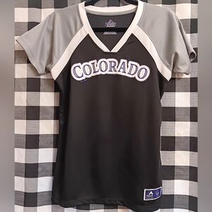 Majestic MLB Colorado Rockies Women's Size Medium Colorblocked Synthetic Tee